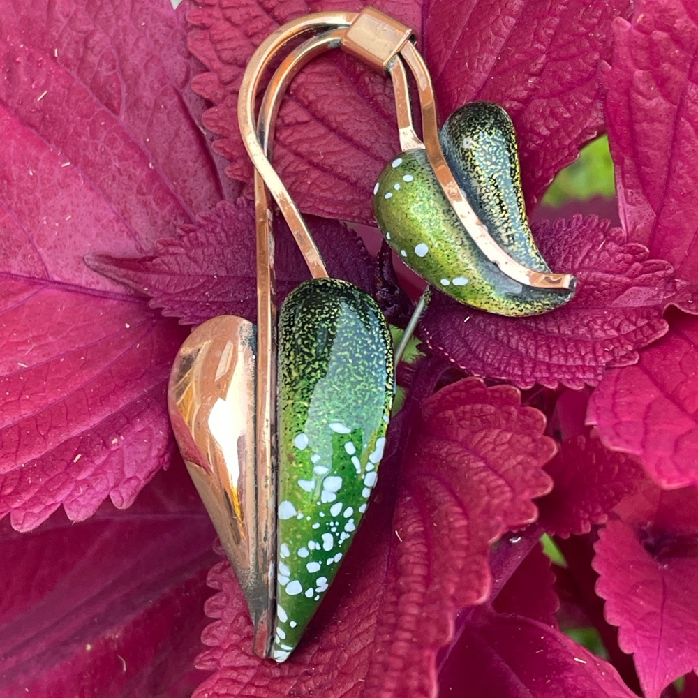 Matisse Renoir Copper and Enamel Green Artistic Brooch!
